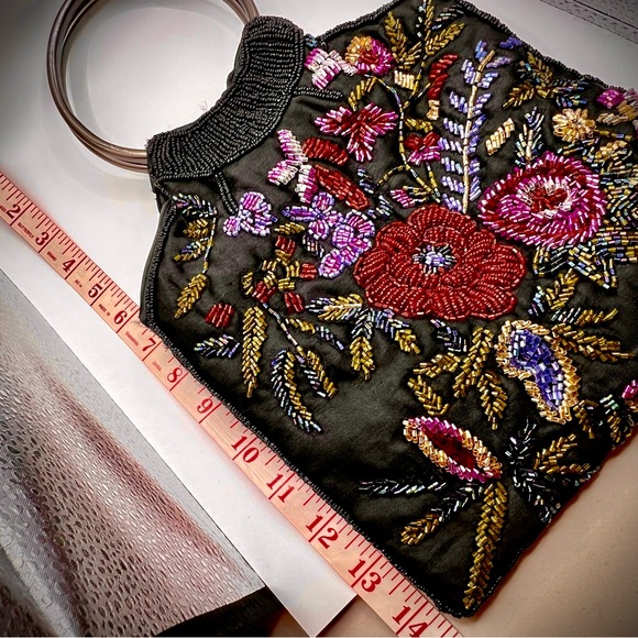 Adorable Purse/Bag, Handmade/India w/Sequins-w/Round Hoops-Unique-Good Condition - Picture 7 of 8